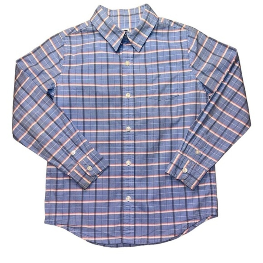 {Euc Janie & Jack Boys Blue & Pink Plaid Cotton Button Down Dress Shirt 4t}